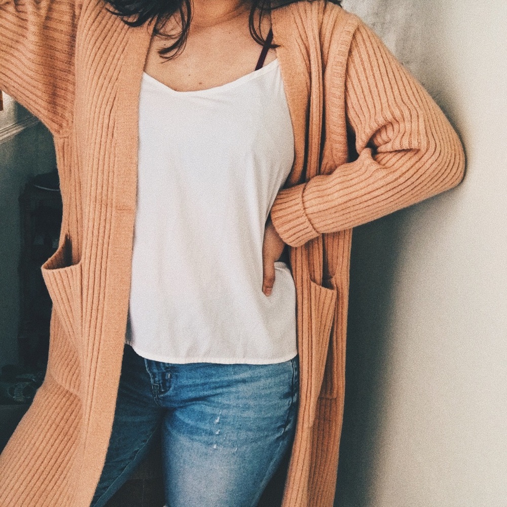 Coin 1804 Peachy Blush Rib Knit Long Cardigan - Picture 3 of 8